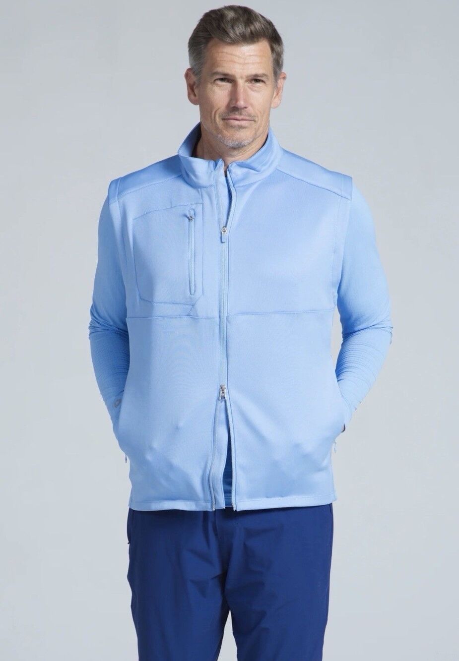 NWT IBKUL Golf Vest Men's Sz. Large MegaHeat Wind Resistant Zip Pocket Peri Blue